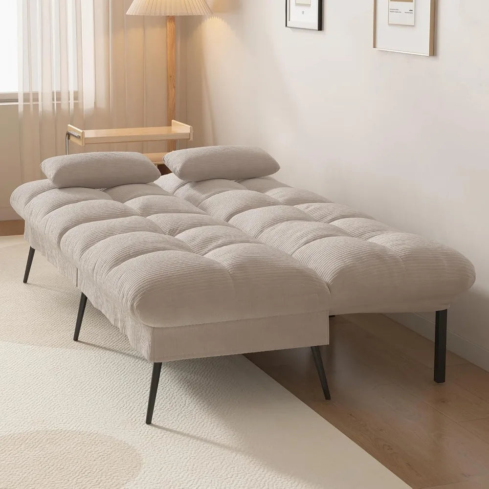 Convertible Futon Sofa Bed, 68" Corduroy Futon Couch with Adjustable Backrest, Folding Loveseat for Living Room, Bedroom (Cream