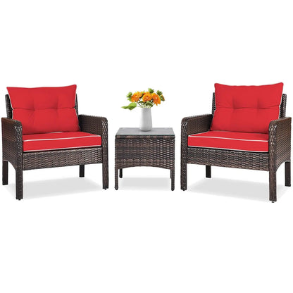 3 Piece Outdoor Patio Furniture Set, Wicker Chairs Set with Glass Top Coffee Table, Thick Cushions, All Weather, Customized