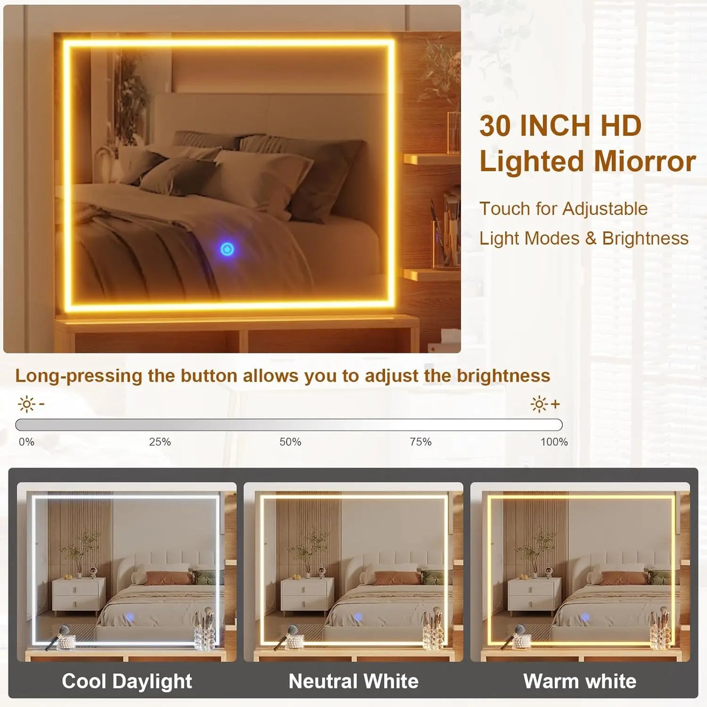 TWISTER.CK Makeup Vanity Desk With HD Lighted Mirror And Outlet