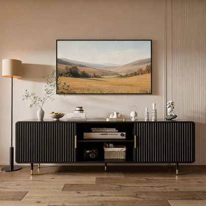 Modern Fluted TV Stand With Curved Profile Entertainment Center