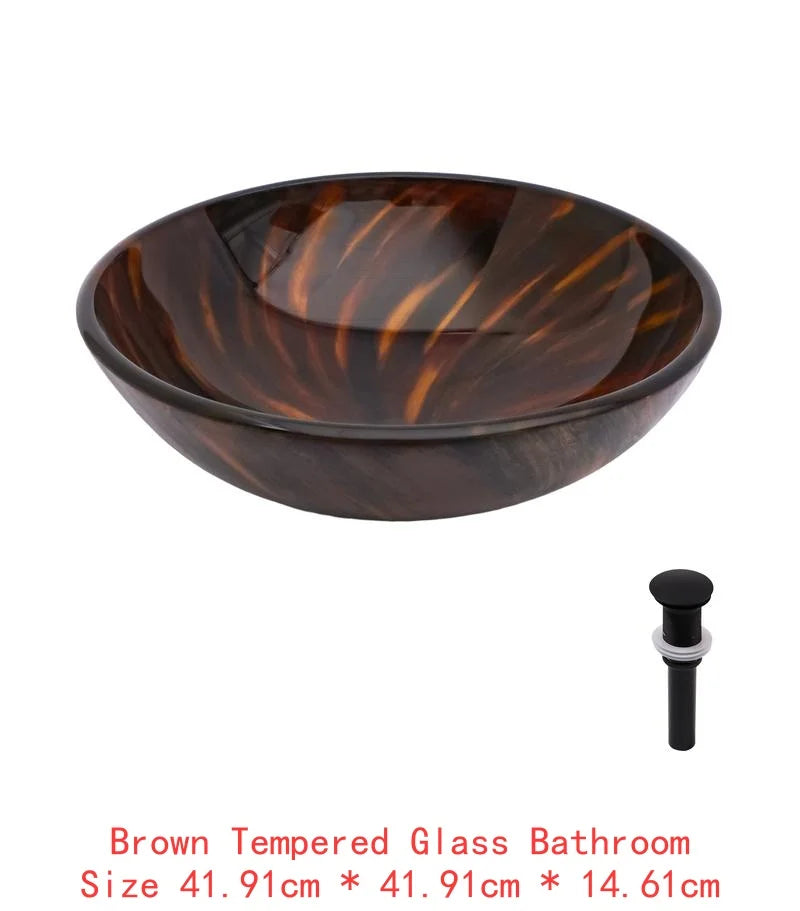 Artistic Tempered Glass Bathroom Vessel Sink With Pop Up Drain