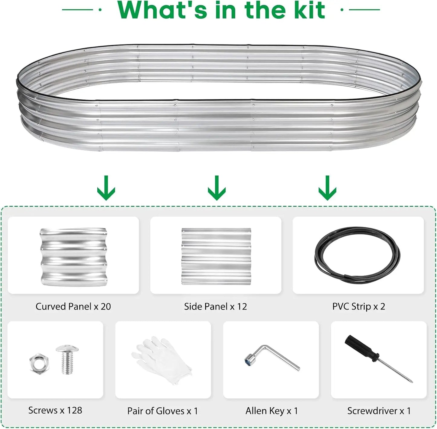 8x4x1ft Oval Raised Garden Bed Kit, Galvanized Metal Planter Box for Vegetables Fruits Flowers
