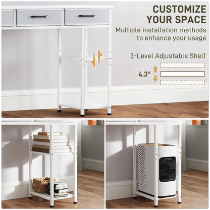 Computer Desk With Three Fabric Drawers And Adjustable Storage Shelves