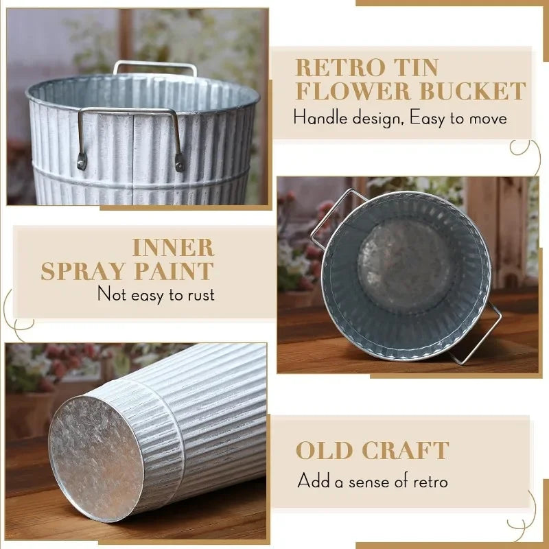 HOT Inch Vintage Galvanized Flower Buckets Metal Flower Vases with Handle Farmhouse French Planter Floral Container