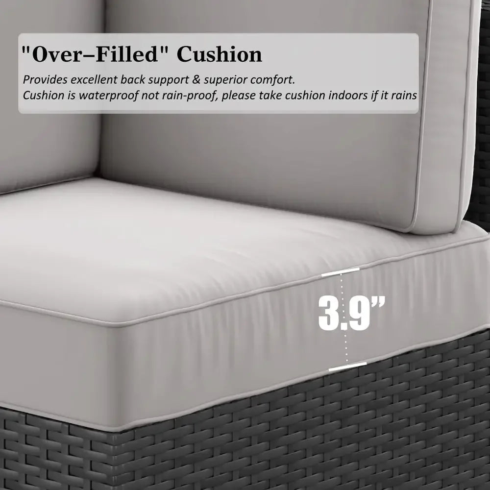 15-Piece Outdoor Patio Furniture Set with Fire Pit Table, Rattan Wicker Sectional Sofa with Coffee Table