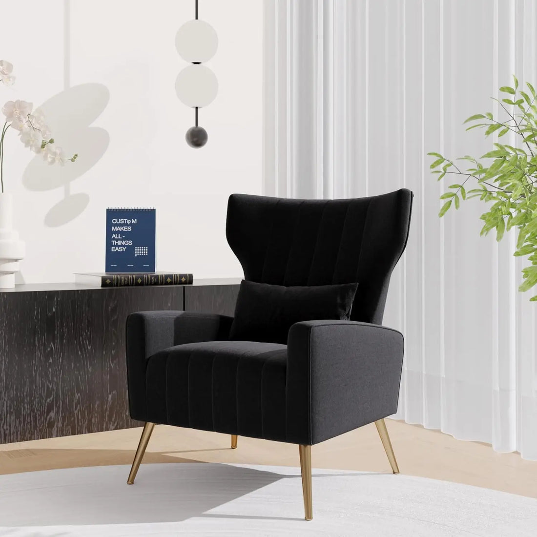 Fabric Upholstered Reading Comfy Mid Century Modern Armchair with Metal Legs and Spring Support, Accent Chair for Living Room
