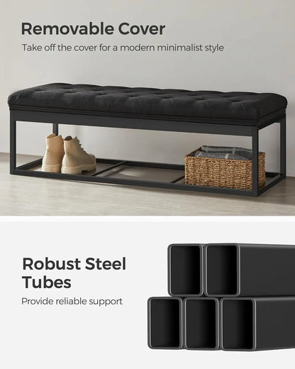 Storage Ottoman Bench with Legs, 15.7x43.3x15.7 Inches, End of Bed Bench, Holds 660 lb for Living Room Bedroom Entryway in Black