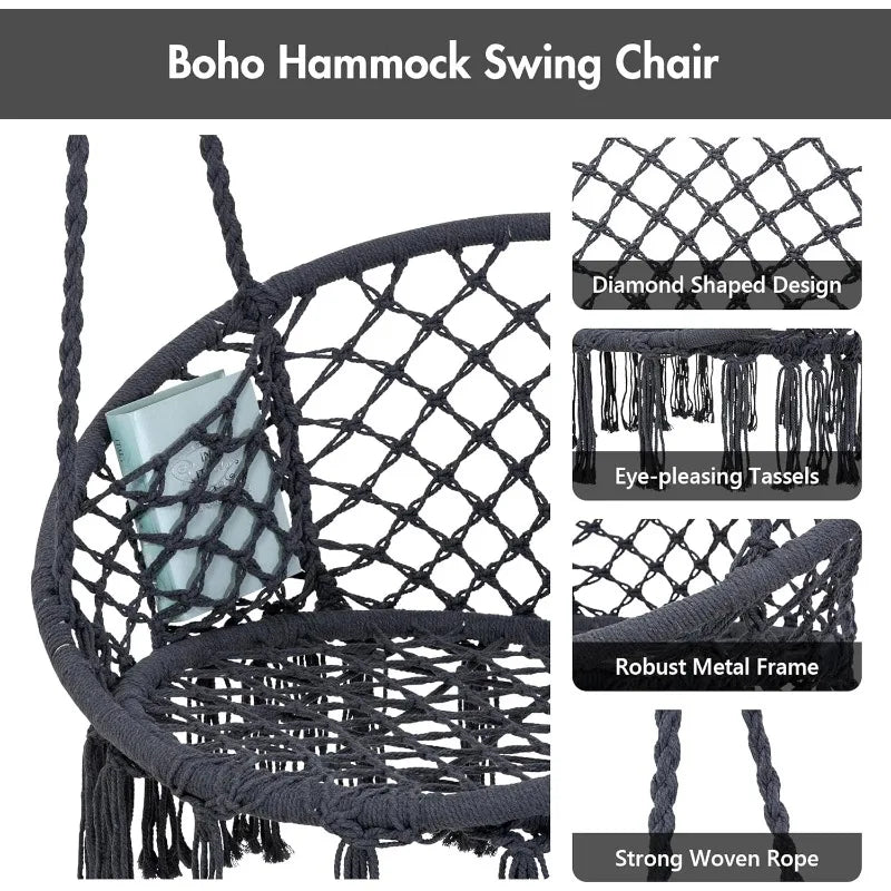 Hammock Swing with Stand Included, Outdoor Hanging Swing Chair with Stand and Removable Seat Cushion, Max 400 Lbs, Dark Gre