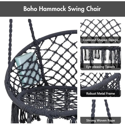 Hammock Swing with Stand Included, Outdoor Hanging Swing Chair with Stand and Removable Seat Cushion, Max 400 Lbs, Dark Gre
