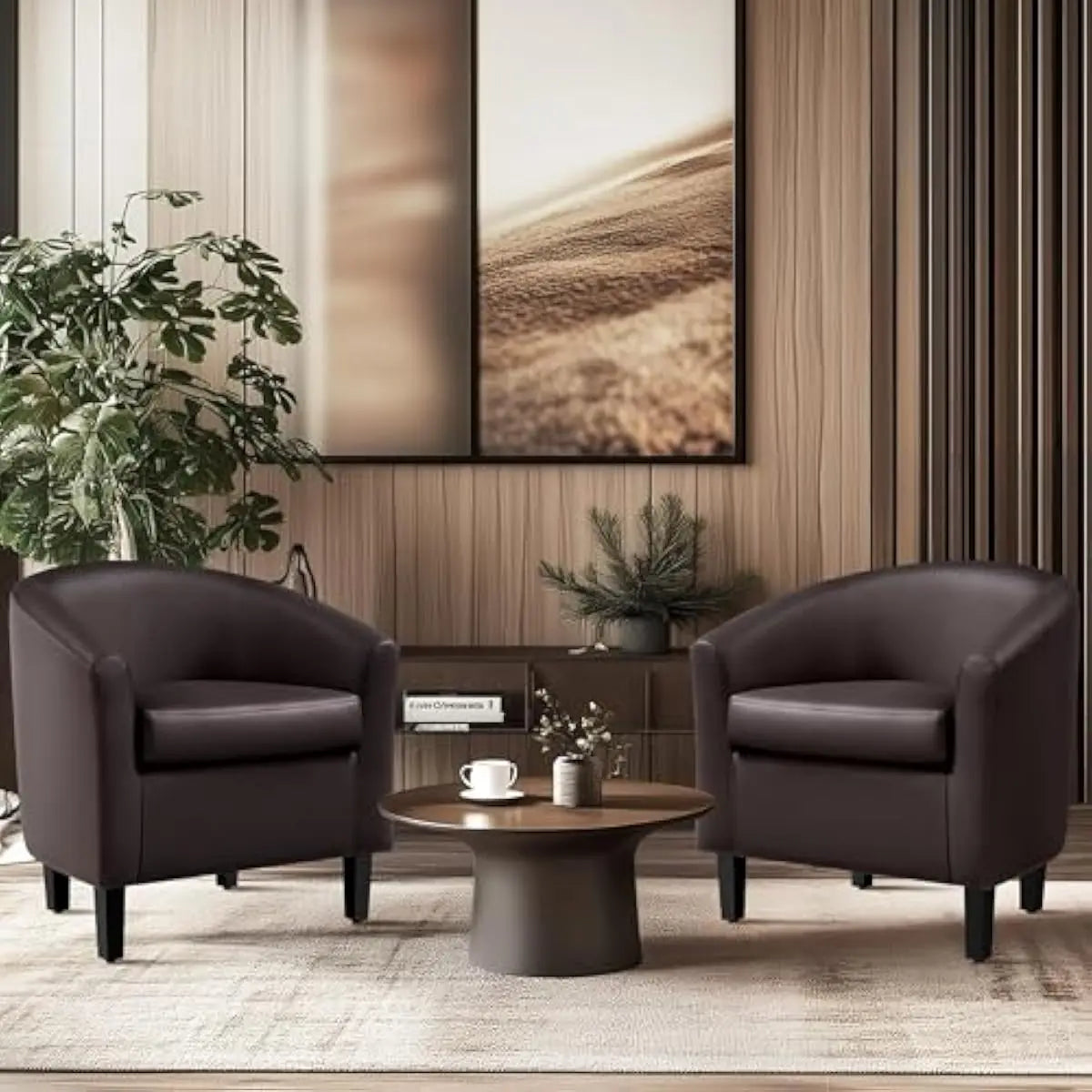 Modern Faux Leather Barrel Accent Chairs for Living Room Furniture