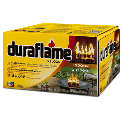 Duraflame 6-Pack Fire Logs, 3-Hour Burning, 4.5lb Each, Indoor Outdoor Fireplace Fire Pit Long Lasting Combustible Logs