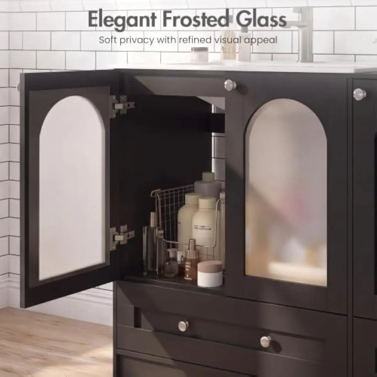 Modern Bathroom Vanity Set Integrated Ceramic Sink Reversible Side Cabinet