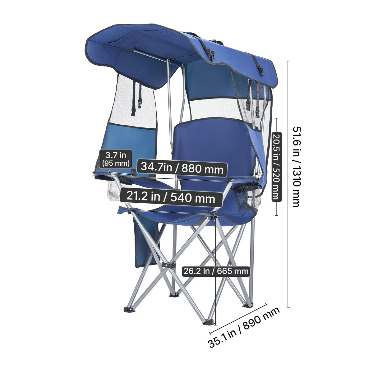 SucceBuy Camping Chair With Canopy Shade And Cup Holders