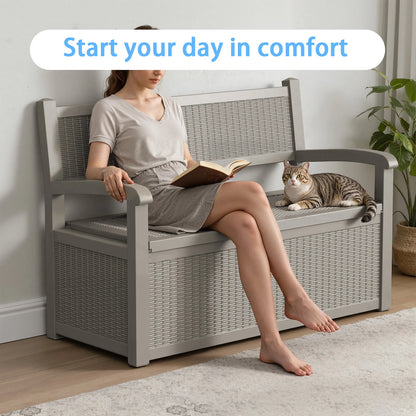 Weatherproof Rattan Look Outdoor Storage Bench for Patio and Garden