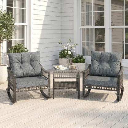 3 Pieces Pe Rattan Rocking Chair Set for Outdoor, Grey