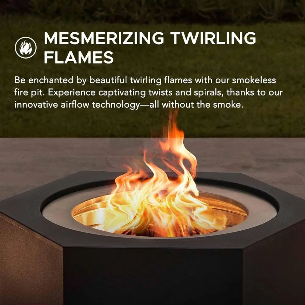 26 Hexagonal Outdoor Wood Burning Fire Pit with Cover and Poker, Smokeless Design, Perfect for Patio and Camping, Black