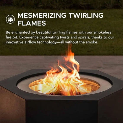 26 Hexagonal Outdoor Wood Burning Fire Pit with Cover and Poker, Smokeless Design, Perfect for Patio and Camping, Black