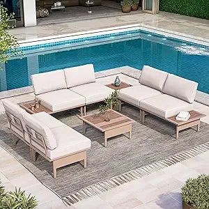 8 Pieces Patio Furniture Set, Outdoor Metal Frame Patio Conversation Sets with Coffee Table & Thick Cushions for Garden, Poolsi