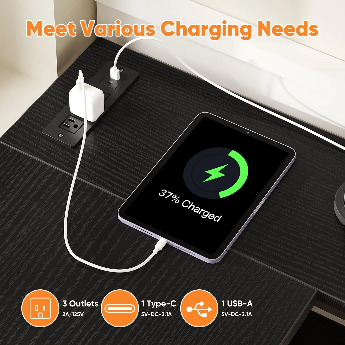 JHK L Shaped Desk With Shelf Drawers And Power Outlet