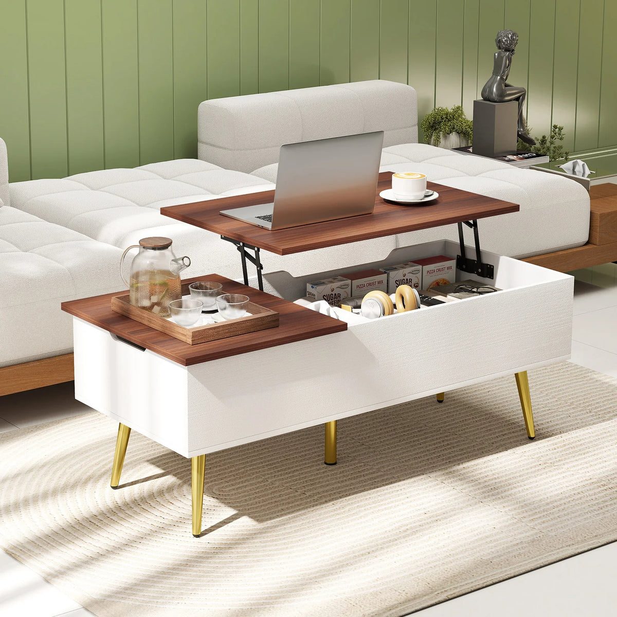 HOMASIS Lift Top Coffee Table With Split Top Hidden Storage