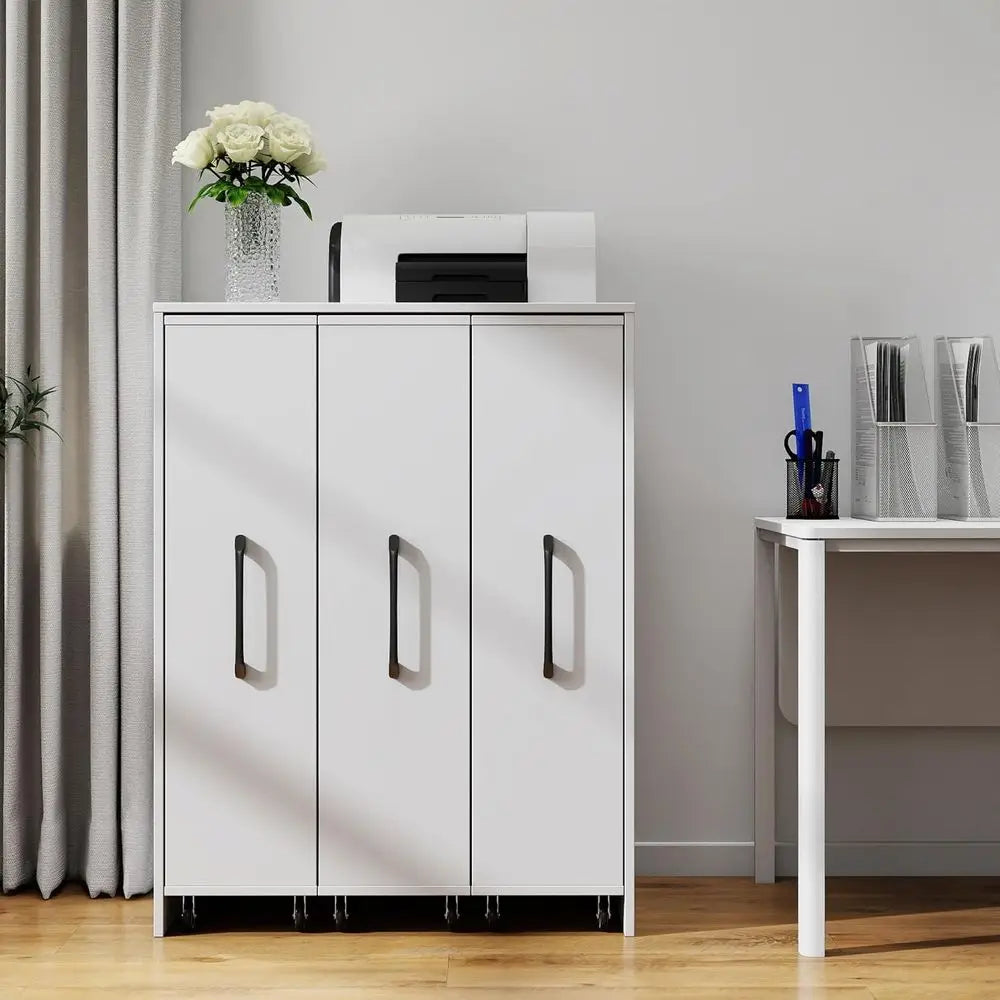 3-Tier Pull-Out Door Bookshelf, Mobile Storage Cabinet for Home Office, Living Room, and Bedroom