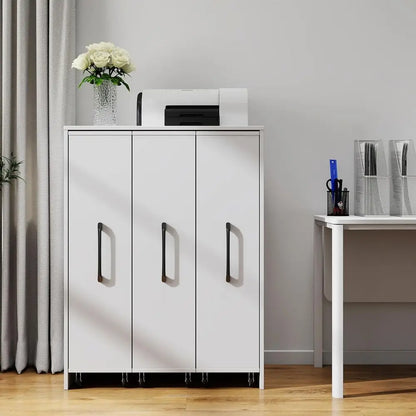 3-Tier Pull-Out Door Bookshelf, Mobile Storage Cabinet for Home Office, Living Room, and Bedroom