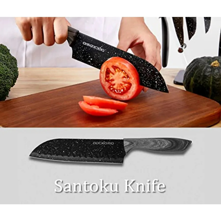 All in One Kitchen Knife Set 19 PCS High Carbon Stainless Steel Chef Knives Serrated Steak Knives Bread Knife Scissors Sharpene