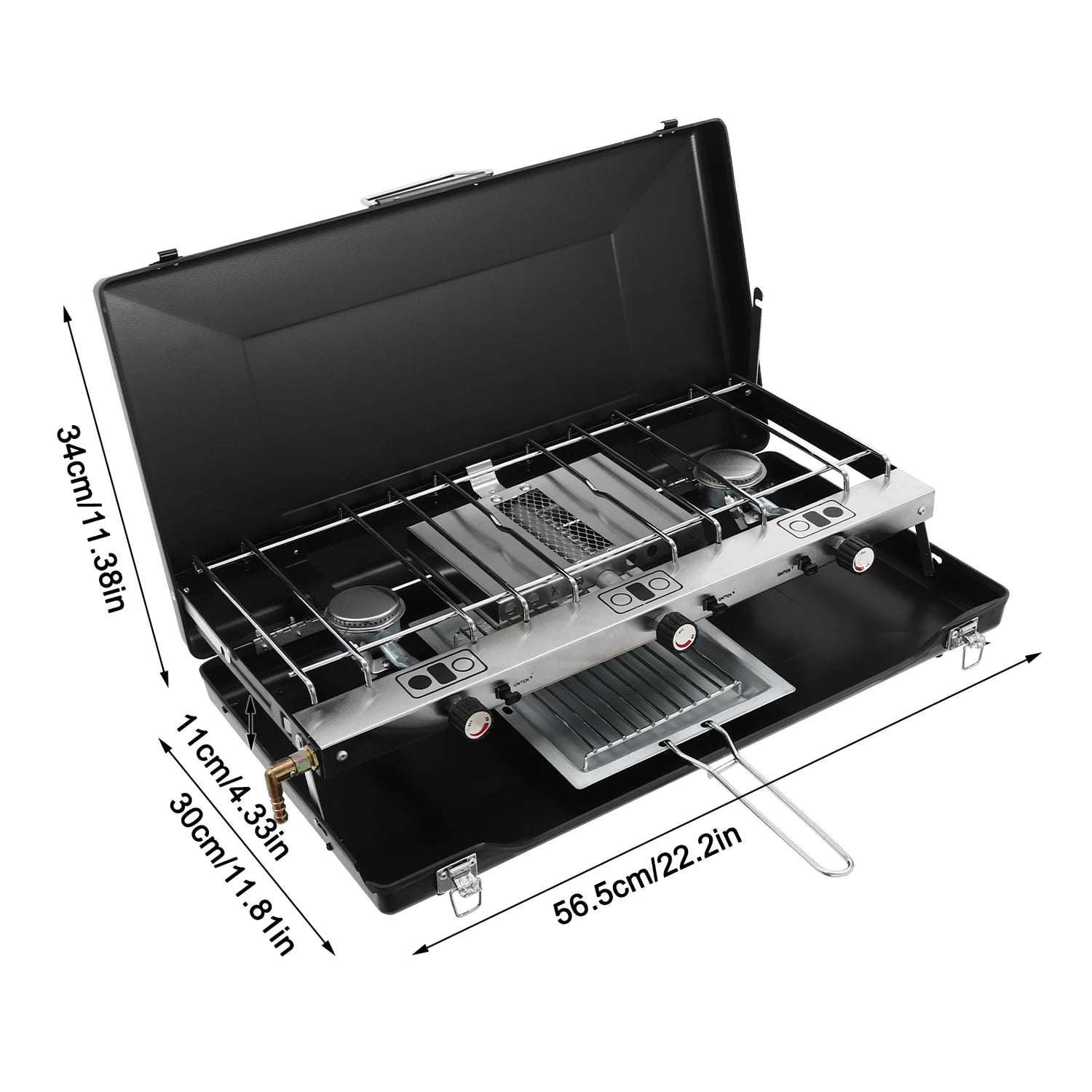 [Outdoor Campfire Grill] 3-Burner Durable Cold-Rolled Steel Grill - Windproof Lid for Camping &amp; Outdoor Cooking