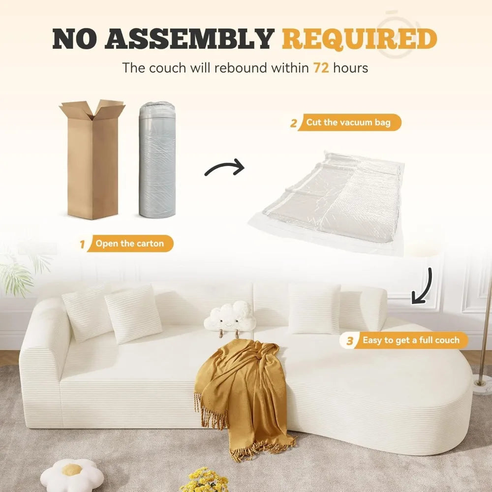126" Oversized Modular Sectional Sofa, Modern Cloud Curved Couch with Deep Seat, Upholstered Corduroy Couches for Living Room, N