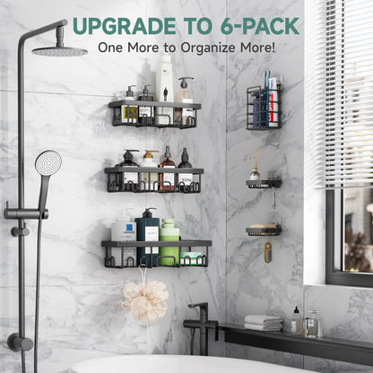 6 Pack Shower Caddy Organizer Rack Shelf for Inside Shower, Adhesive Bathroom Wall Storage Basket Rustproof Stainless Steel Shampoo Holder, Bathroom Accessory Decor Set