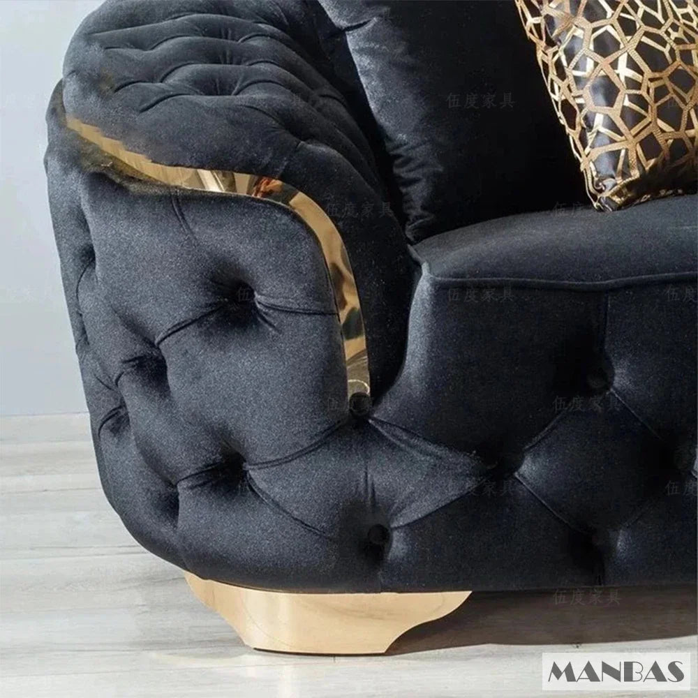 Linlamlim Classic Chesterfield Sectional Sofa with Cloth Buttons and Fabric Modular Couch for Living Room Seating Home Furniture