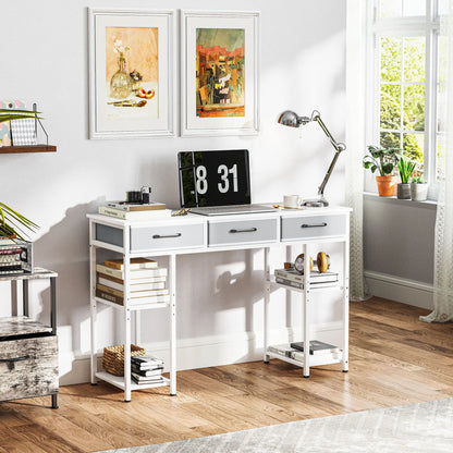Computer Desk With Three Fabric Drawers And Adjustable Storage Shelves