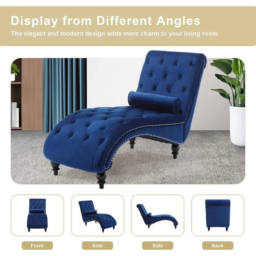 HUANZHUANG Velvet Chaise Lounge Modern Upholstered Chair With Pillow