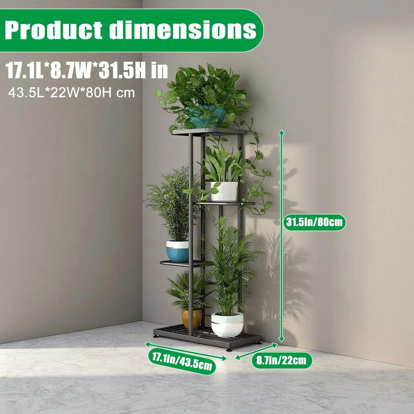 4-Tier Metal Plant Stand for Indoor Outdoor Use, Corner Shelf for Garden Balcony Living Room Patio