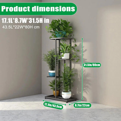 4-Tier Metal Plant Stand for Indoor Outdoor Use, Corner Shelf for Garden Balcony Living Room Patio