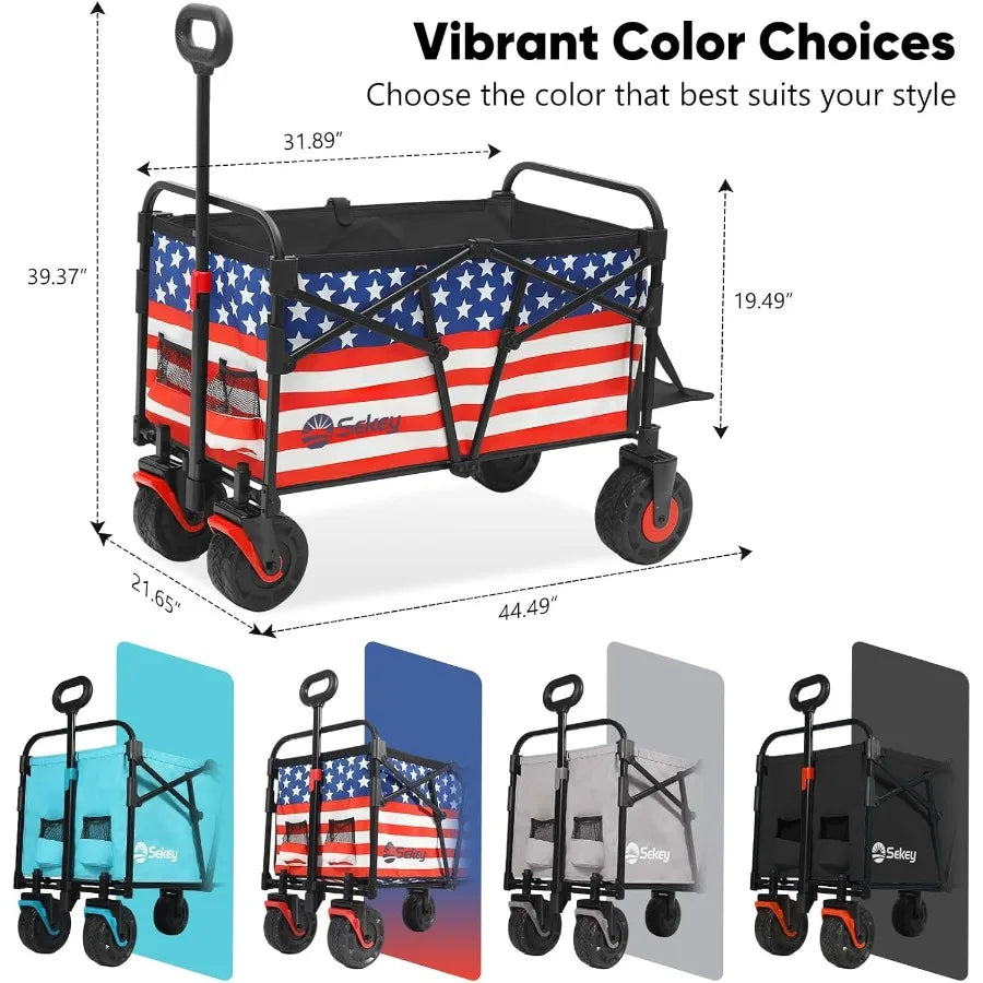 Wagon Cart with Big AllTerrain Beach Wheels Collapsible Heavy Duty Extended Wagons with Taligate Foldable Utility Carts for Cam