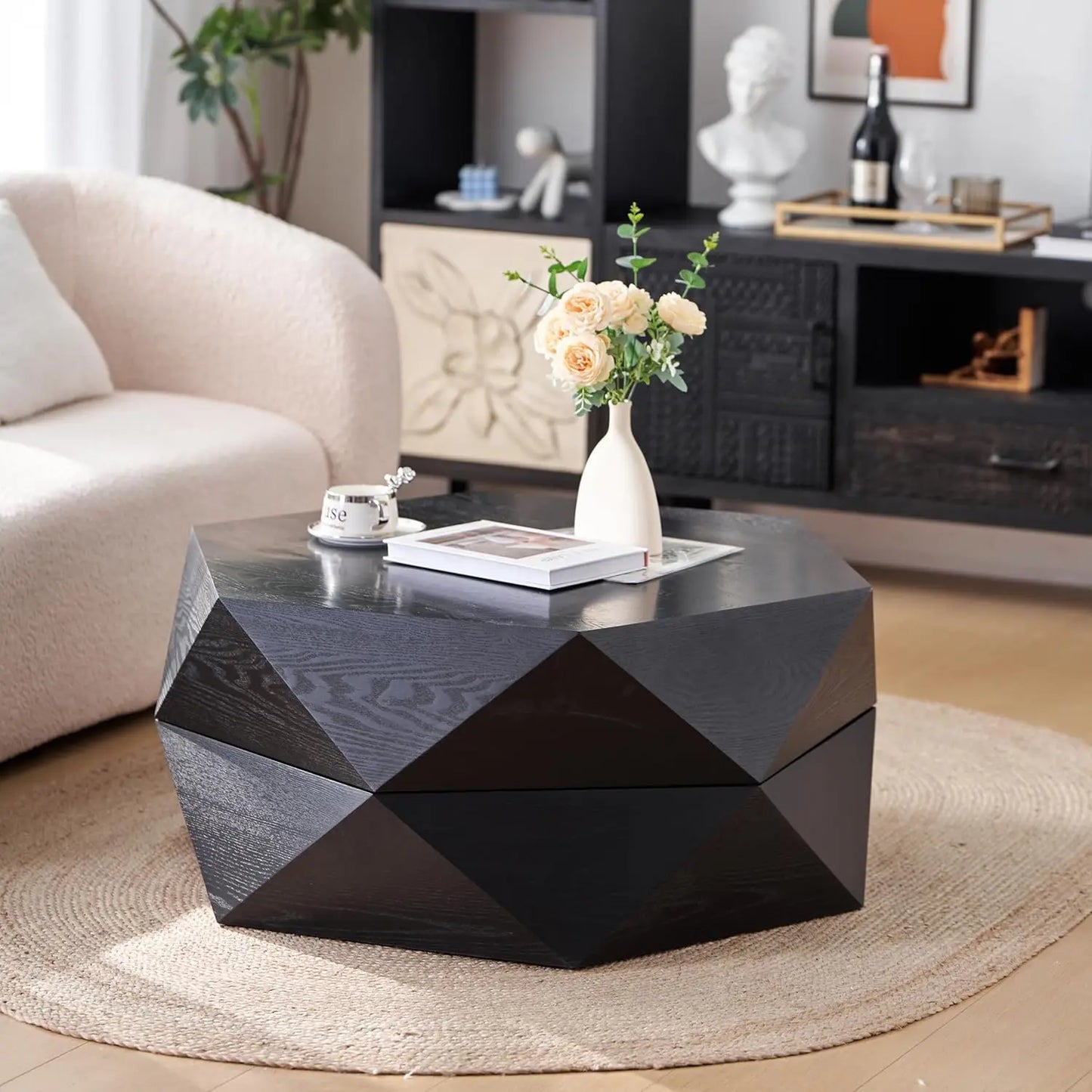 Modern Farmhouse Drum Coffee Table for Living Room