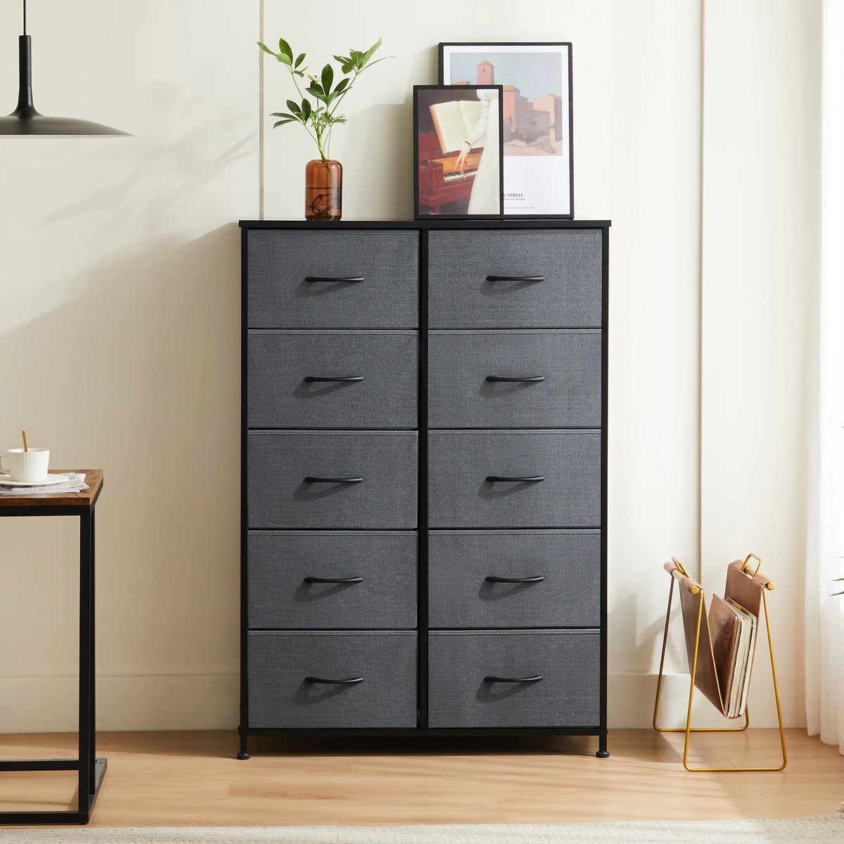 JHK 10 Drawer Fabric Nightstand Storage Cabinet With Steel Frame