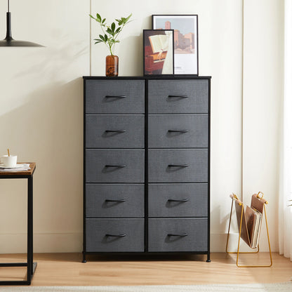 JHK 10 Drawer Fabric Nightstand Storage Cabinet With Steel Frame