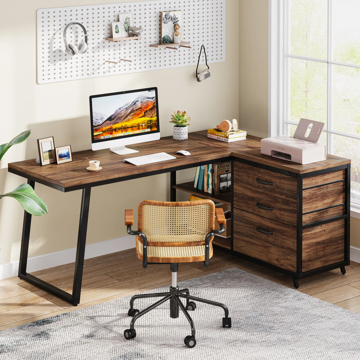 Tribesigns L Shaped Computer Desk With Drawers And Shelves For Office
