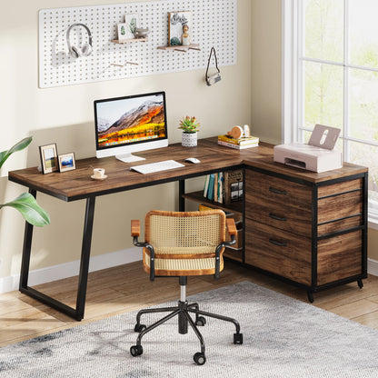 Tribesigns L Shaped Computer Desk With Drawers And Shelves For Office