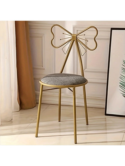 Makeup Vanity Girl Chairs Stool for Bedroom with Bow Knot Backrest,Side Table Seat Dressing Chair with Golden Metal Leg