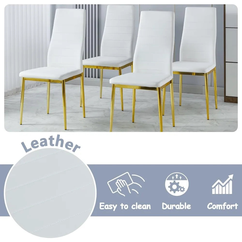 White Dining Chairs Set of 4 with Gold Legs,Metal Kitchen Chairs Armless,Modern Kitchen Chair Set of 4 for Dining Room,High Back