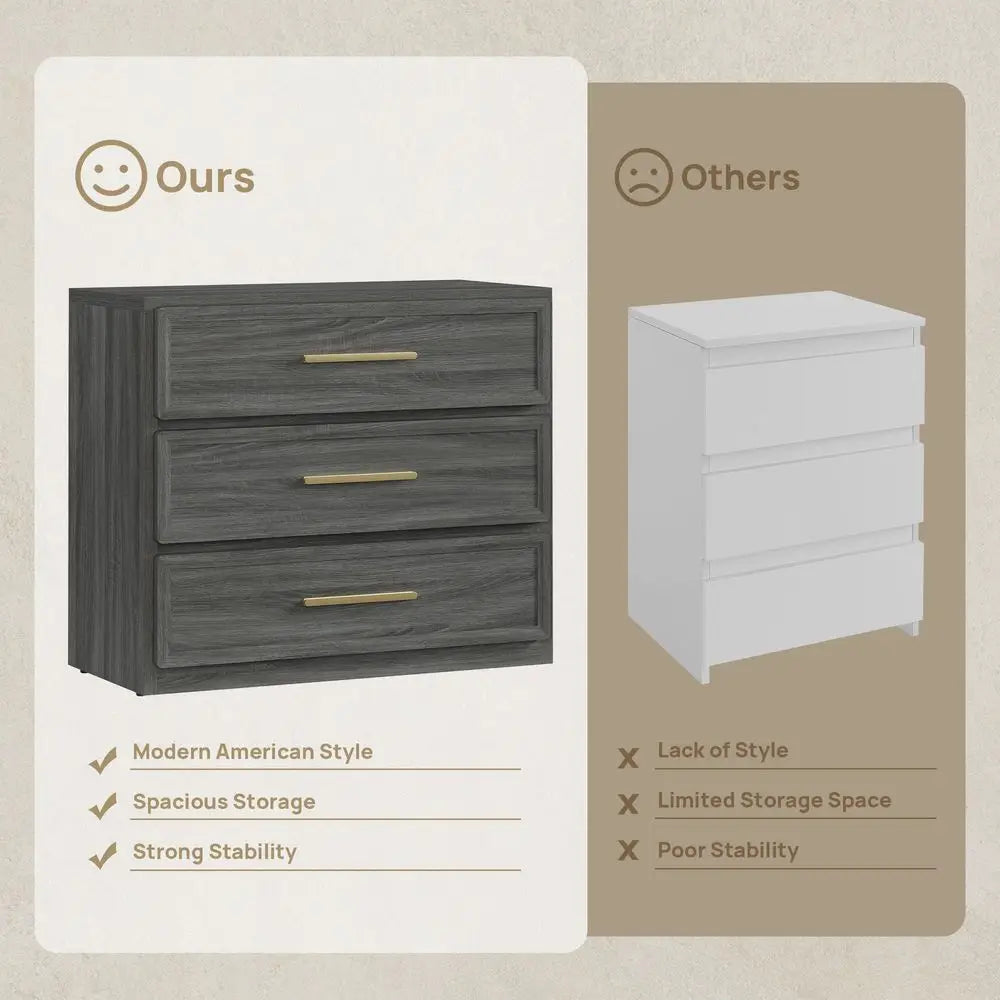 Night Stand Set 2 Oversized Extra Large Nightstands Set of 2 Tall Bedside Side Table with 3 Drawers Storage Modern End Tables W