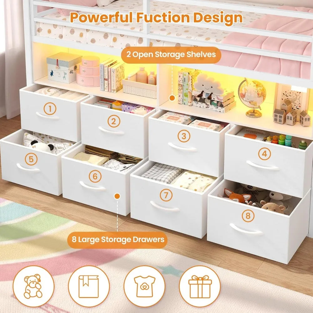 LZJV Loft Bed With Storage Drawers And LED Lights System