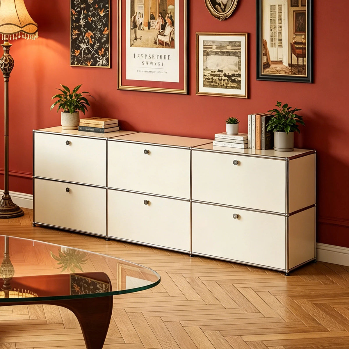 Modern Freestanding Multi-Door Metal Frame Modular Storage Sideboard