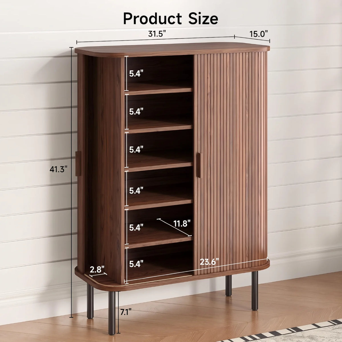ONBRILL Fluted Six Tier Shoe Cabinet With Sliding Door