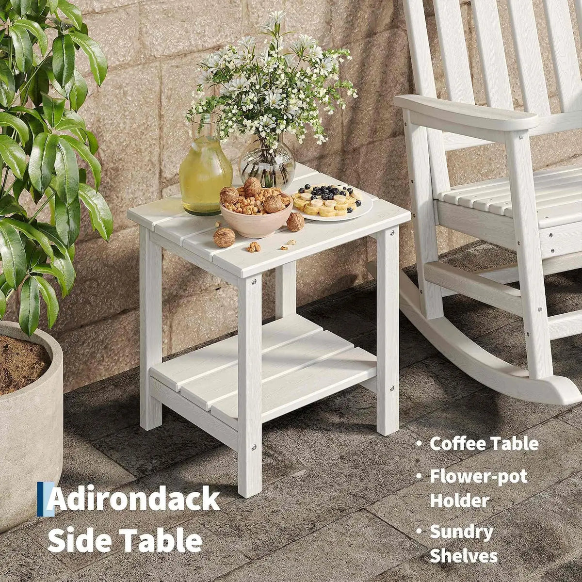 Outdoor Rocking Chairs Set of 2 with Side Table – HDPE High Back Patio Rocker, All-Weather Porch &amp; Garden Furniture