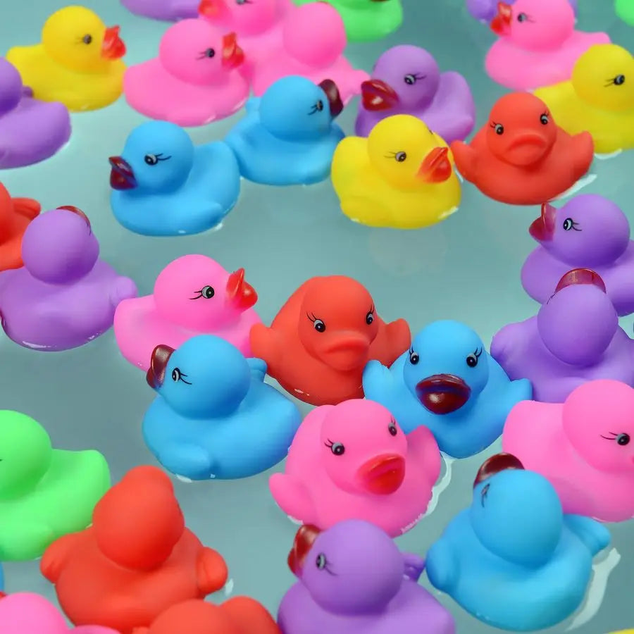 Mini Rubber Ducks Set, Mini Colorful Rubber Duckies Bath Toy for Child,Float amp Squeak Tiny Ducks Pool Toy Set for Kids Party F