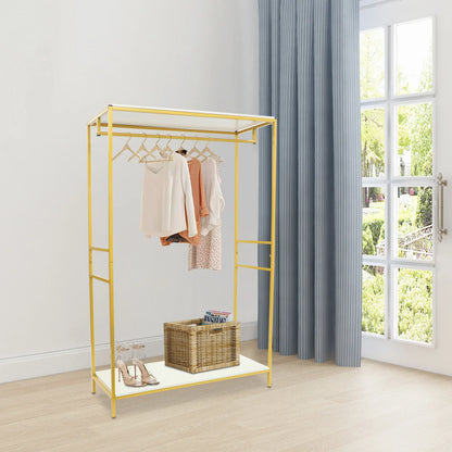 Gold Iron Clothing Rack with Shelves Wedding Dress Bridal Garment Rack Stand